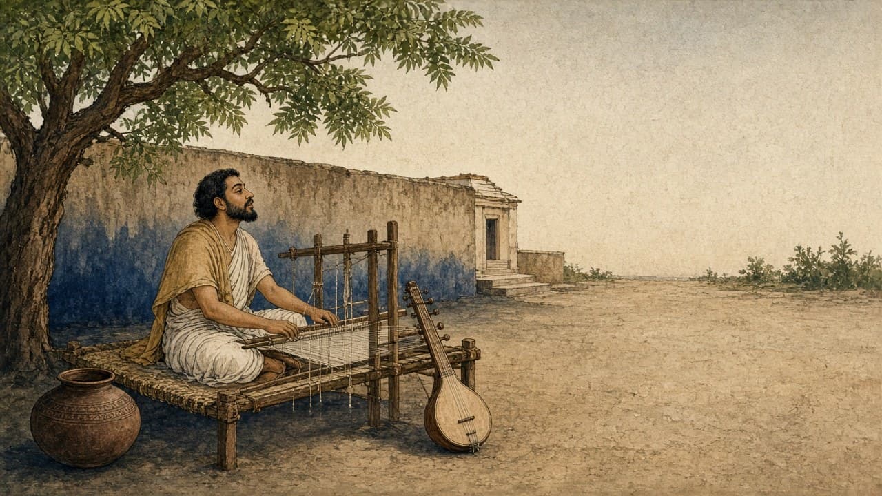 Painting of Kabir at his loom