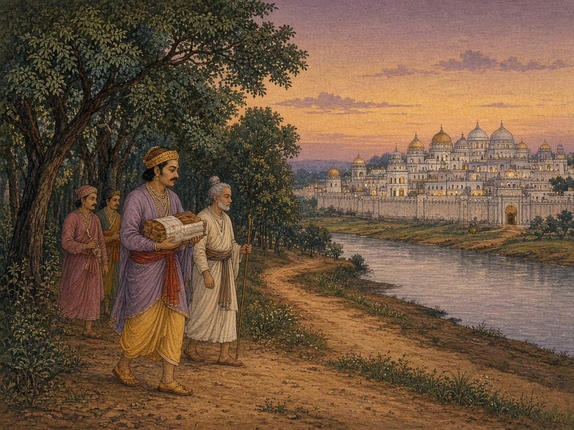 Bharata returning toward Ayodhya and staying outside the city
